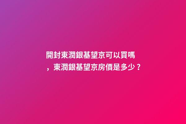 開封東潤銀基望京可以買嗎，東潤銀基望京房價是多少？